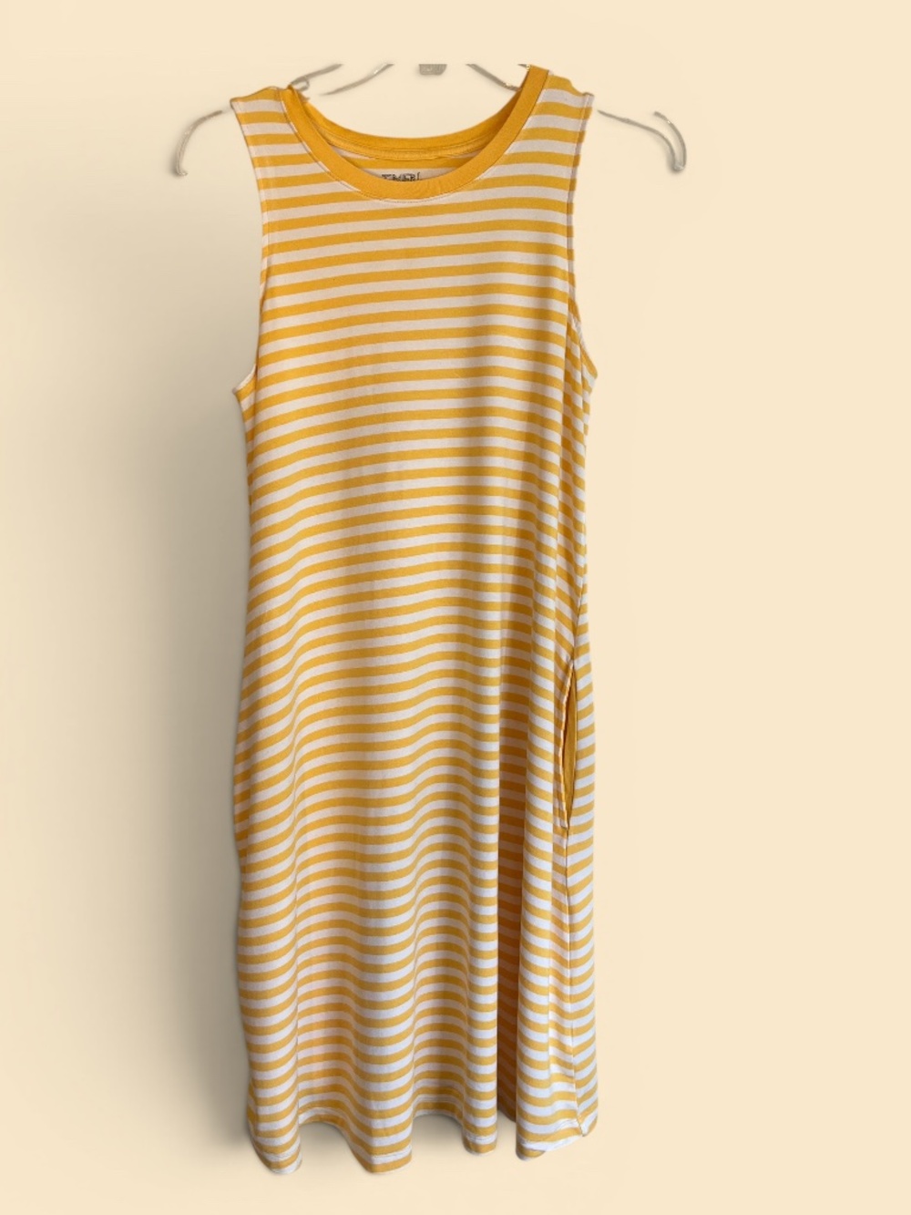 Time & Tru Sleeveless A-Line Yellow Striped T-Shirt Dress Size Medium
